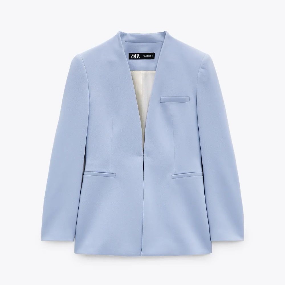 Zara Blue Lapelless Blazer, Size S